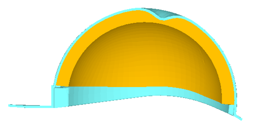 ヘルメットの変形断面図